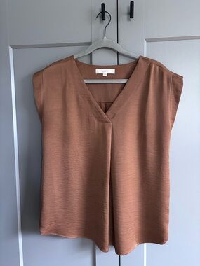 LOFT Satin V-Neck Shell Top — Rust
